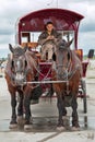 Horse-Drawn-Carriage and Driver at Mont Saint-Michel. Royalty Free Stock Photo