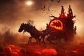 horse-drawn carriage of Halloween pumpkins Royalty Free Stock Photo