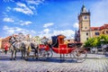 horse-drawn carriage in Old Town Square in Prague, Czech Republic Royalty Free Stock Photo