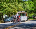 Horse Drawn Carriage and Tour Trolley in Savannah Royalty Free Stock Photo