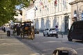 Horse drawn carriage touring visitors around Belgium\'s cobbled streets Royalty Free Stock Photo