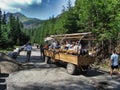 Horse-drawn carriage transporting tourists to Morskie Oko Lake in High Tatras in Poland.