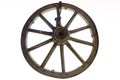 Horse-drawn carriage wheel . Wooden old horse-drawn carriage white background . The wheel of the horse-drawn carriage Royalty Free Stock Photo