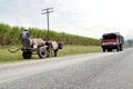 Horse-drawn Cart using a Highway in Cuba