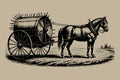Horse drawn spiked roller agricultural machine in field vector Royalty Free Stock Photo