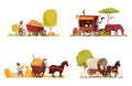 Horse Drawn Vehicles 2x2 Compositions Set Royalty Free Stock Photo