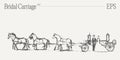 A horse-drawn wedding carriage carrying the bride and groom. Hand drawn vector illustration, sketch. Royalty Free Stock Photo