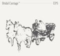 A horse-drawn wedding carriage carrying the bride and groom. Hand drawn vector illustration, sketch. Royalty Free Stock Photo