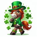 a horse, dressed as a leprechaun, wearing green tartan, dancing a jig Royalty Free Stock Photo