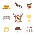 Horse and equestrian icons in flat style Royalty Free Stock Photo