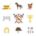 Horse and equestrian icons in flat style vector design illustration Royalty Free Stock Photo