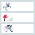 Horse equestrian traditional england fox hunting style red banner set. Royalty Free Stock Photo