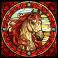 Horse face zodiac sign in stained glass concept, ai generated