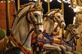 Horse figurines on a children& x27;s carousel in an amusement park Royalty Free Stock Photo