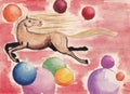Horse Flies Against The Backdrop Of Colorful Balloons - Children's Drawing