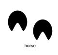 Horse Footprint. Horse track. Track of farm animals. Ungulate animal footprints. Mammal animal. Black Silhouette Design