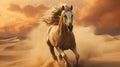 Horse free run in desert dust Royalty Free Stock Photo