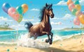 Horse frolicking on the sandy beach, Generative AI Royalty Free Stock Photo