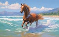 Horse frolicking on the sandy beach, Generative AI Royalty Free Stock Photo