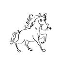 Horse funny. Cheerful wild animal. A comical character. Outline sketch. Hand drawing is isolated on a white background Royalty Free Stock Photo