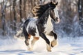 Horse gallop in snow in winter landscape