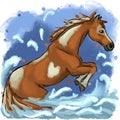 Horse, galloping on water, abstract, watercolor illustration Royalty Free Stock Photo