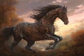 Horse gears running forest. Generate Ai