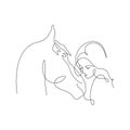 The horse and the girl are drawn in the style of minimalism. Concept of love and protection of animals