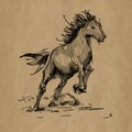 Horse hand drawn realistic sketch on craft