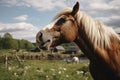 Horse haven Animals grazing in nature fields, unaltered landscape scenery
