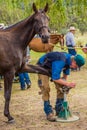 Murrurundi, NSW, Australia, February 24, 2018: Competitors in the King of the Ranges Horse Shoeing Competition