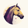 Horse Head Animal Drawn AI Generative Head Portrait Yellow Purple Illustration