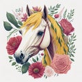 Horse head with flowers and leaves