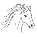 Horse head with flowing mane portrait side view, pen and ink sty Royalty Free Stock Photo