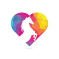 Horse head heart shape concept logo.