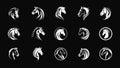 Horse head icon set, equestrian sport round logos collection. Horsehead sleek lines silhouette symbolize speed, power