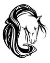 Horse head with long mane black and white vector design Royalty Free Stock Photo