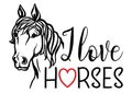 Horse head. Love horses graphic hand drawn vector illustration with text isolated on white. Girl who loves horses Royalty Free Stock Photo