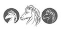 Horse Head Monochrome Icon Set isolated on White