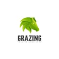 Logo grazing, with 3d head horse from leaves vector