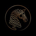 Horse head one line icon. Golden contour on black background Royalty Free Stock Photo