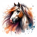 Horse head. Portrait. Watercolor paint. Isolated illustration on a white background. Banner. Close-up. Generative AI