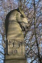 Horse head sculpture from stone in Ratzeburg, Germany, monument Royalty Free Stock Photo