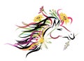 Horse head sketch with floral decoration for your