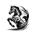 horse head tribal tattoo, logo, icon . Flaming mustang. Black and white vector illustration Royalty Free Stock Photo
