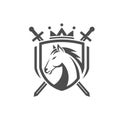 Horse head with two crossed swords,shield with crown logo Royalty Free Stock Photo