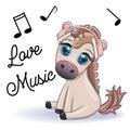 Horse in headphones listens to music. I love music, cute character