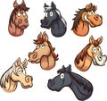 Cartoon male and female horse heads with different expressions