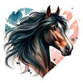 Horse. Heart. Horse& x27;s head. Portrait. Watercolor. Isolated illustration on a white background. Banner. Close-up