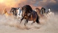 Horse herd run in desert Royalty Free Stock Photo
